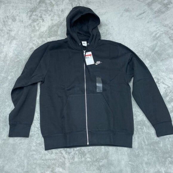 Nike Black Zip-Up Hoodie L Embroidered Logo Cotton Blend a1125 - Picture 1 of 9